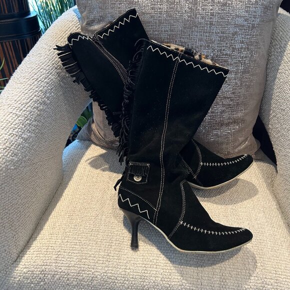 Naughty Monkey Suede Fringe  Boots – Size 6.5 – Black – Boho/Western Chic - Picture 1 of 5